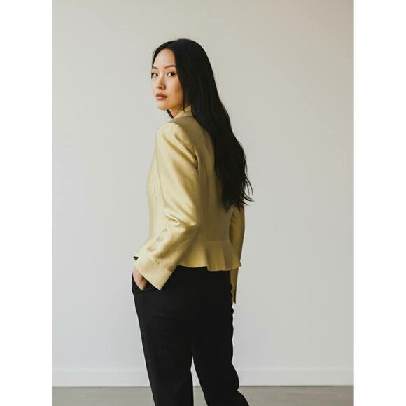 Vintage Kay Unger Silk Cotton Dress Jacket Black Crystal Button Sz 6 Made Korea - Picture 3 of 5